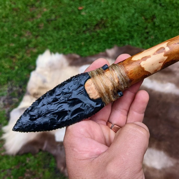 Black Obsidian Bison Skinner Stone Knife