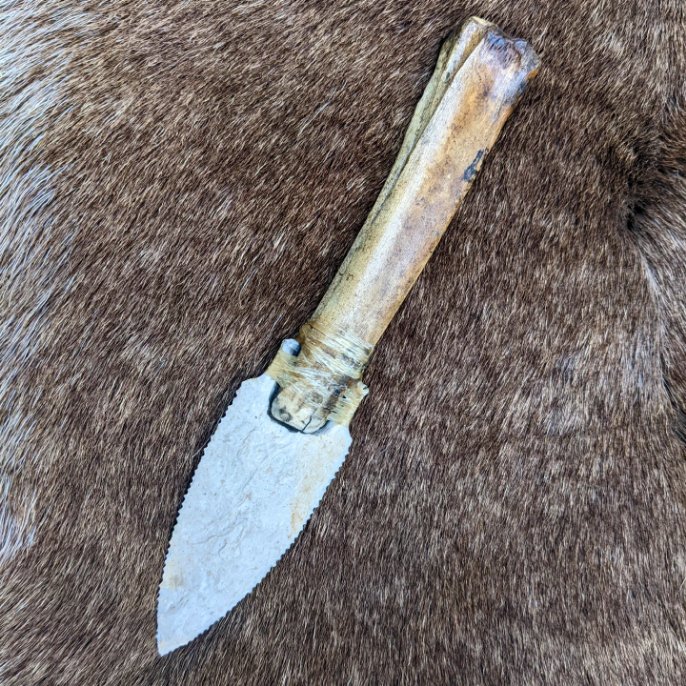 Rustic Bone handle Bison Skinner Stone Knife