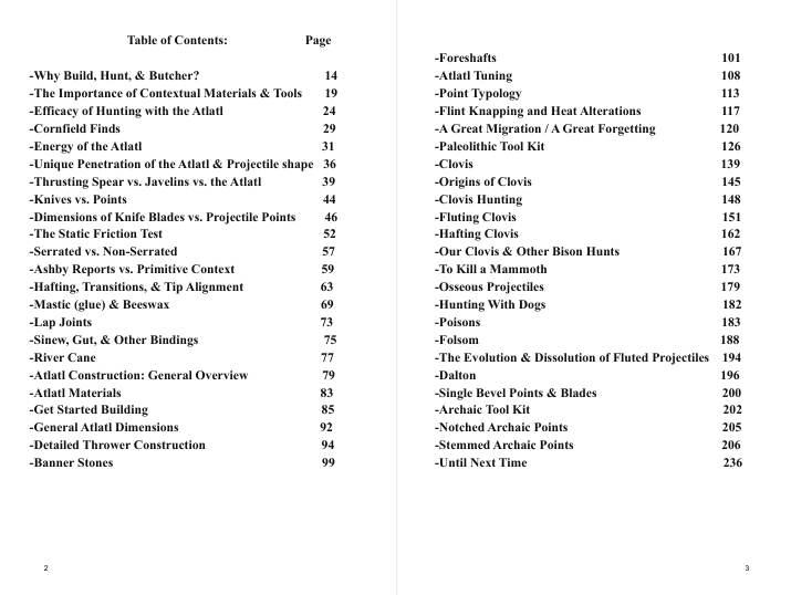 secrets and science atlatl table of contents